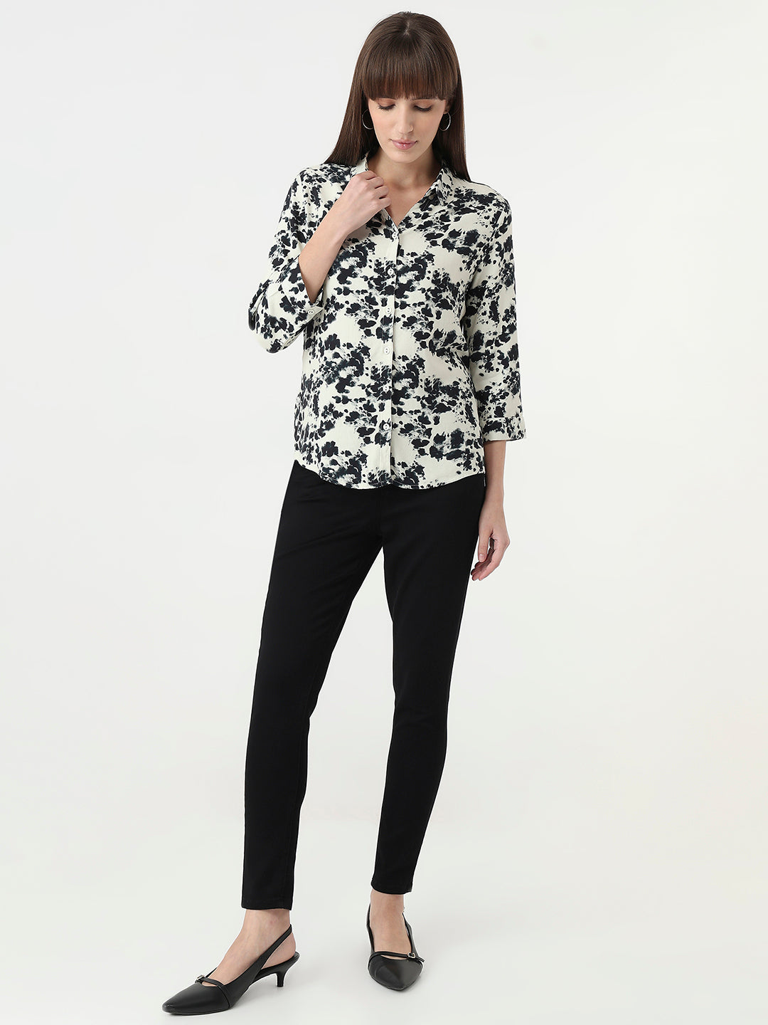 Women Black Tie/Dye Slim Fit Shirt
