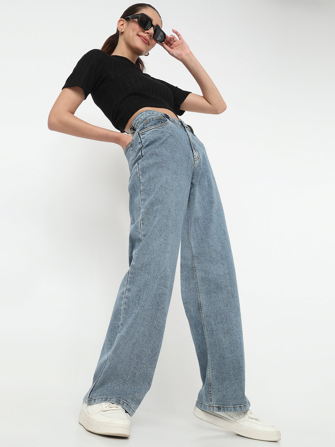 Women Blue High-Rise Baggy Jeans