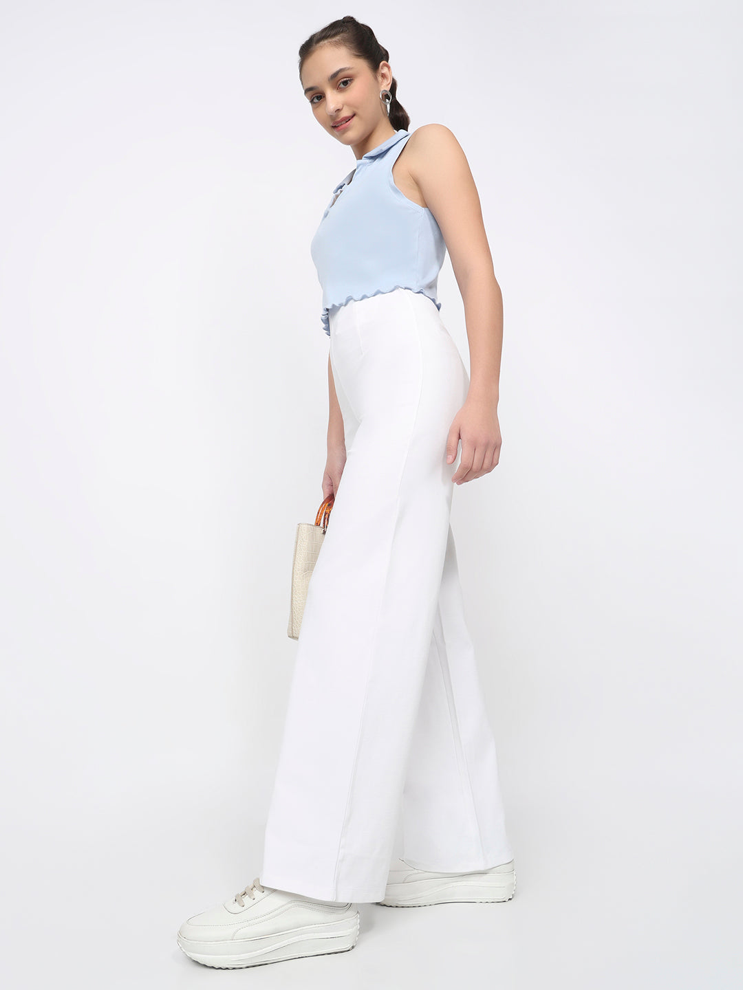 Women White Super Wide Leg Treggings