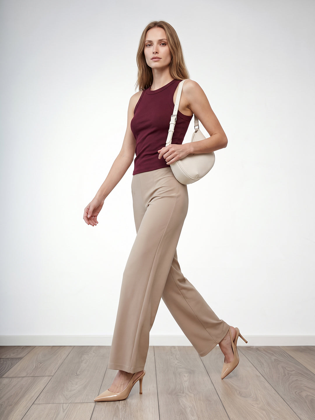 Women Beige Wide Leg Treggings