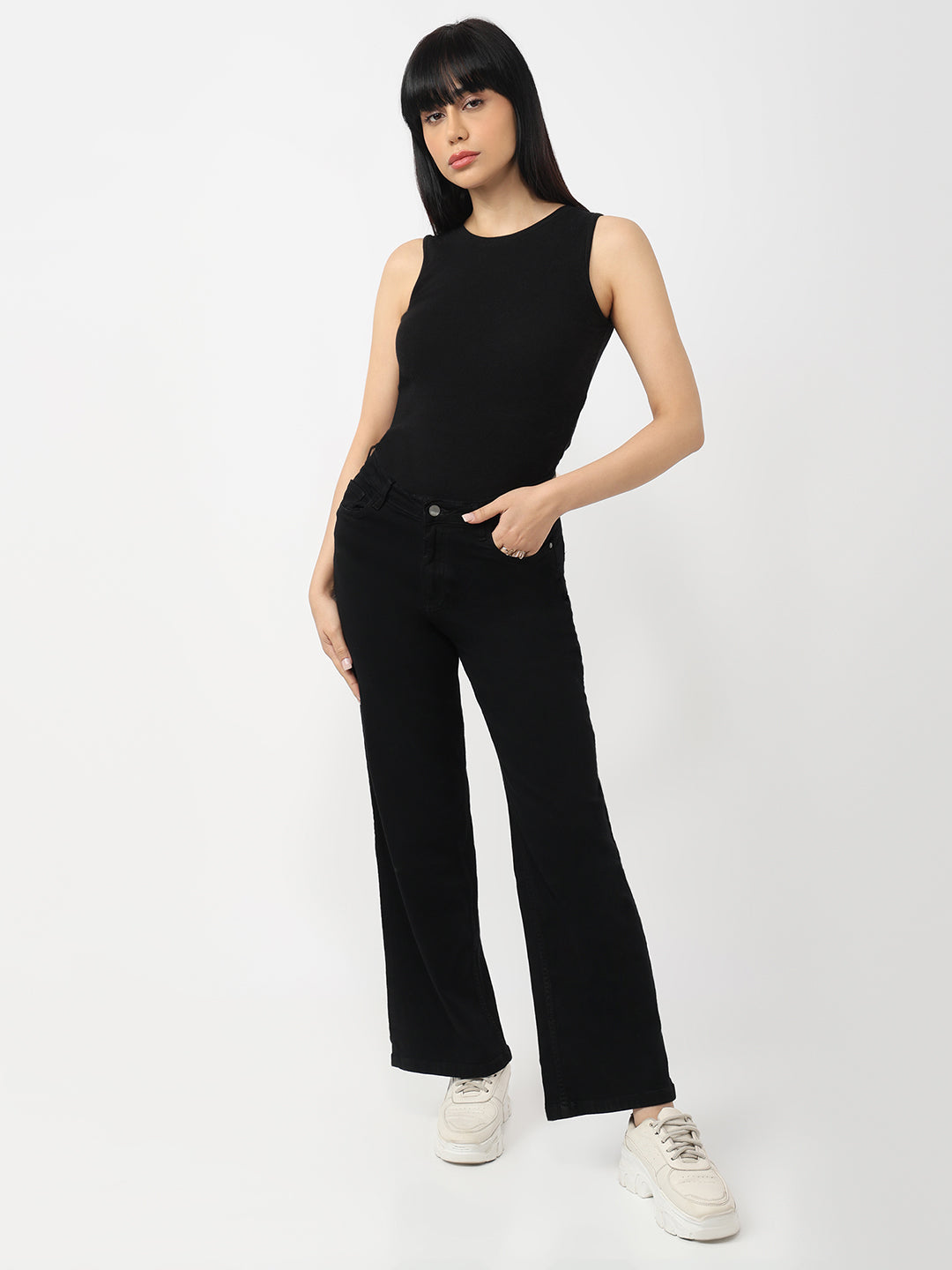 Black High-Rise Wide Leg Jeans