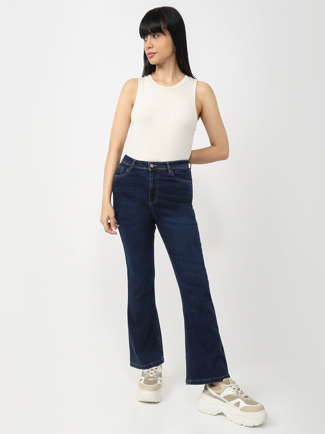 Blue High-Rise Mini Flare Jeans