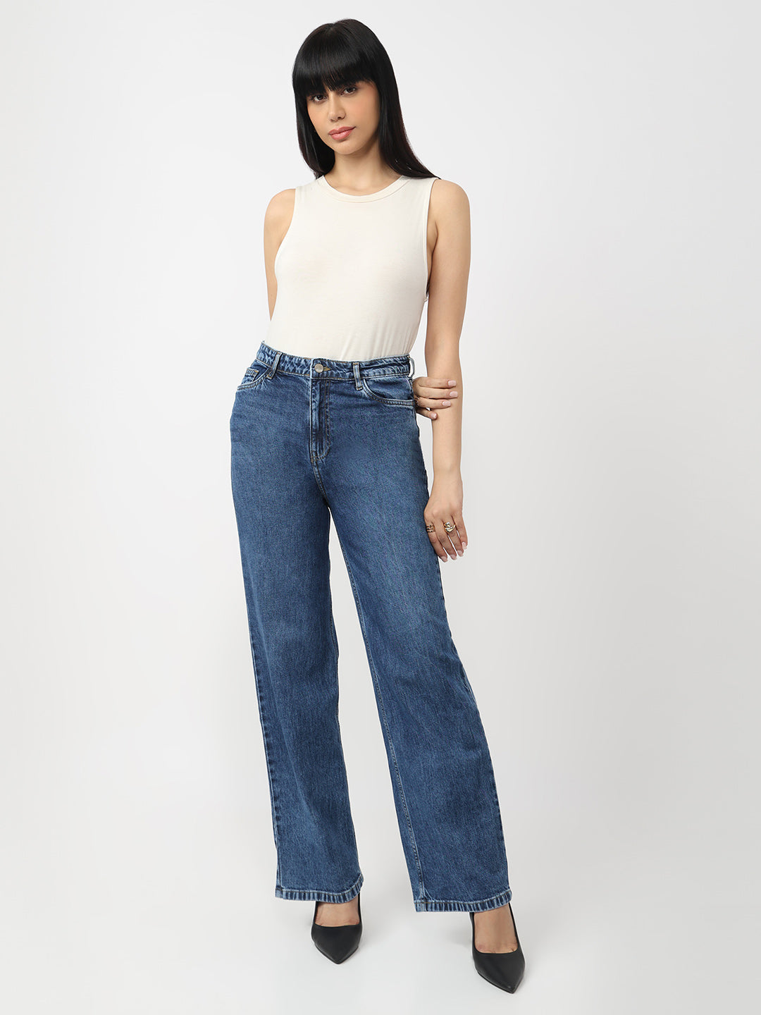 Blue High-Rise Straight Fit Jeans