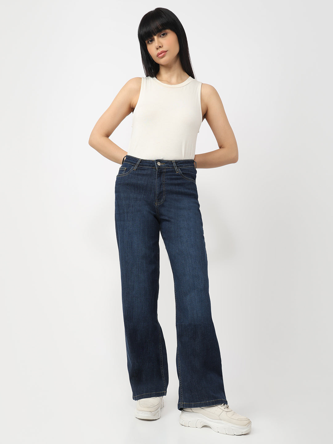 Blue High-Rise Wide Leg Jeans