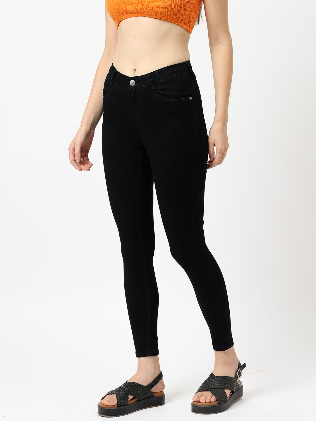 Buy Women Black Mid-Rise Push Up Super Skinny Jeans Kraus Jeans