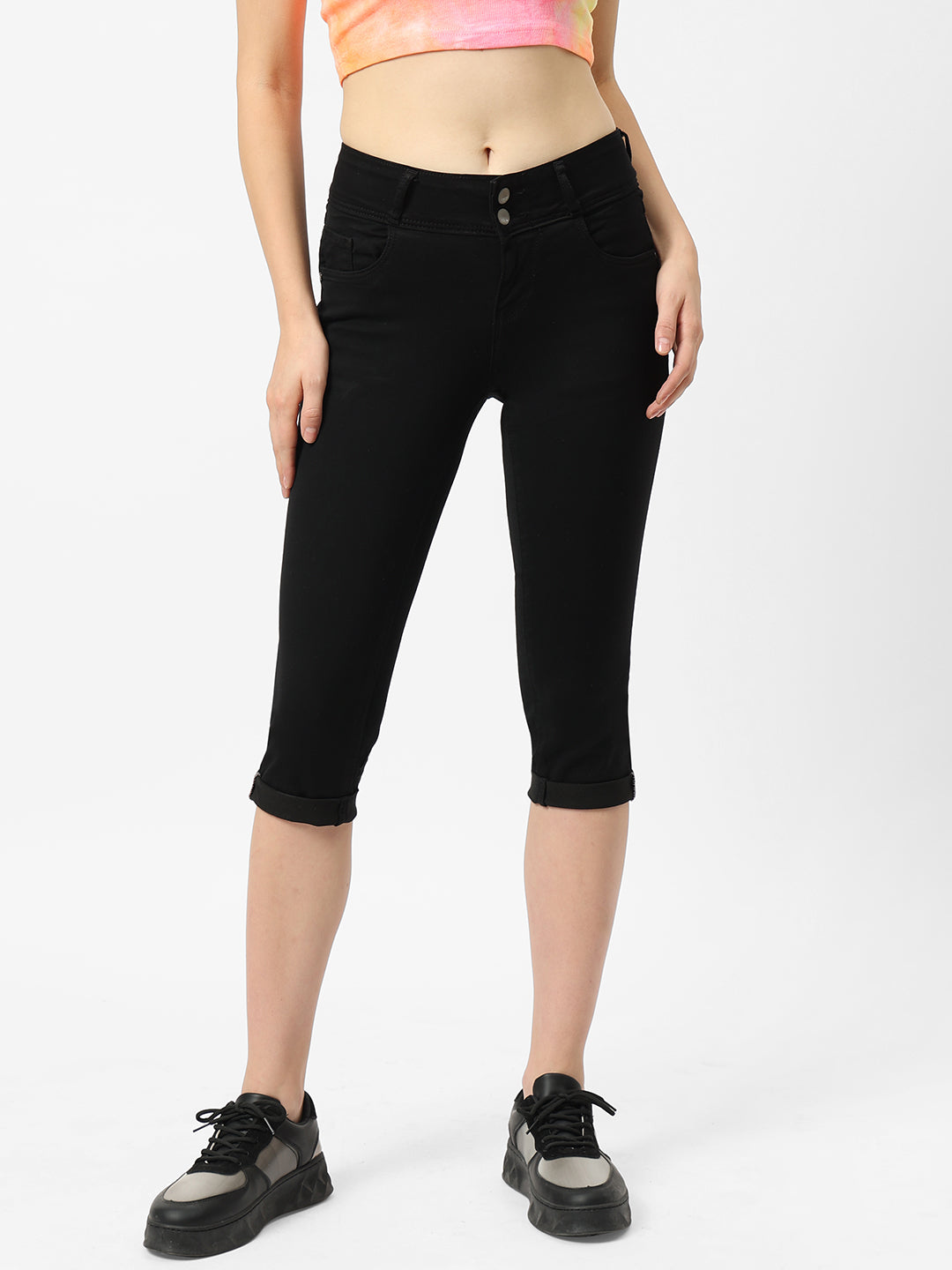 Women Black High-Rise Skinny Treggings