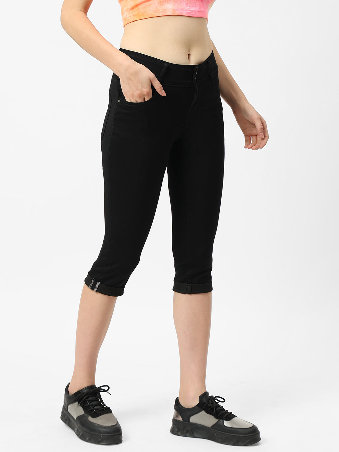 Women Black High-Rise Skinny Treggings
