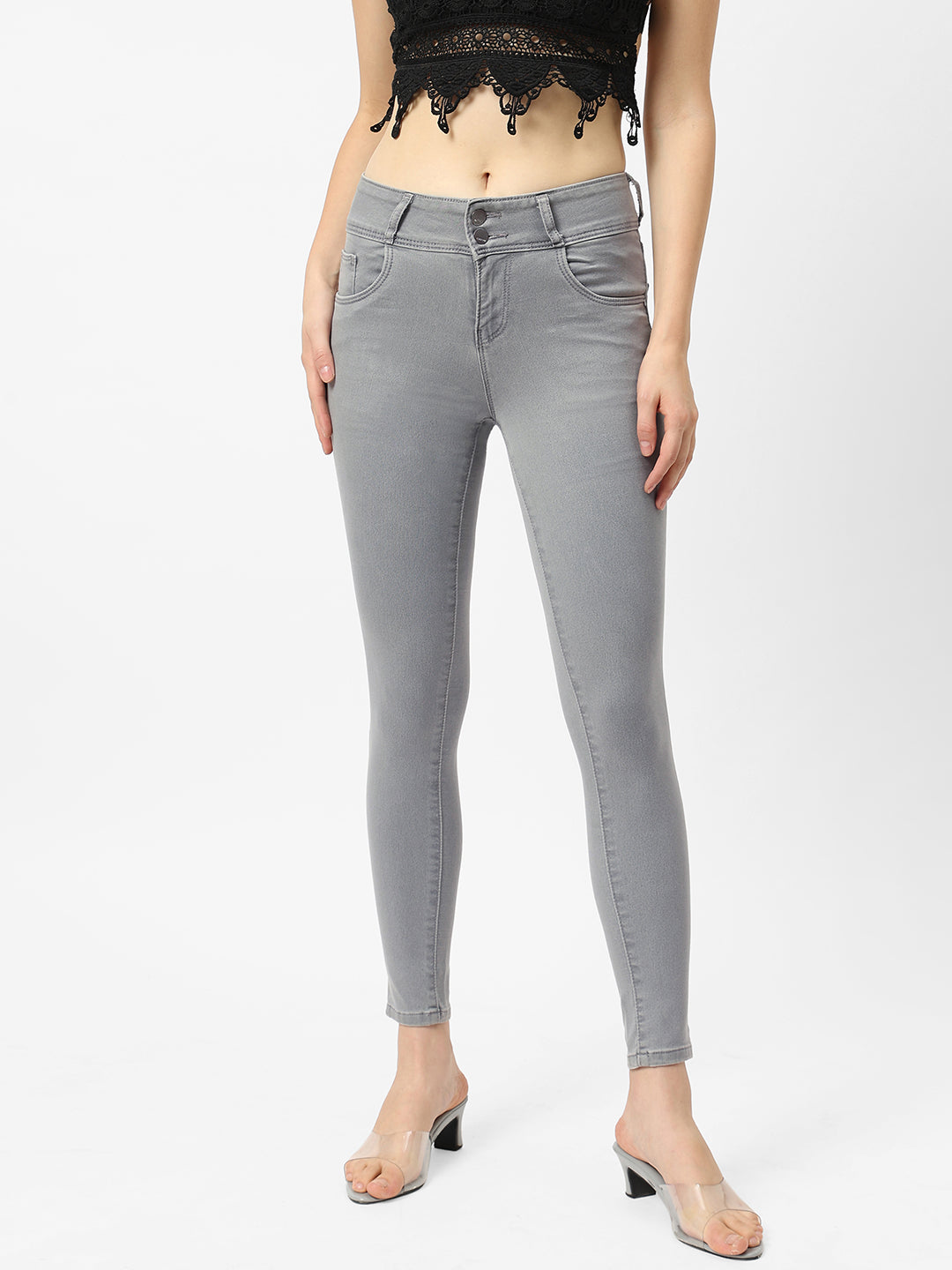Women Grey High-Rise Skinny Jeans