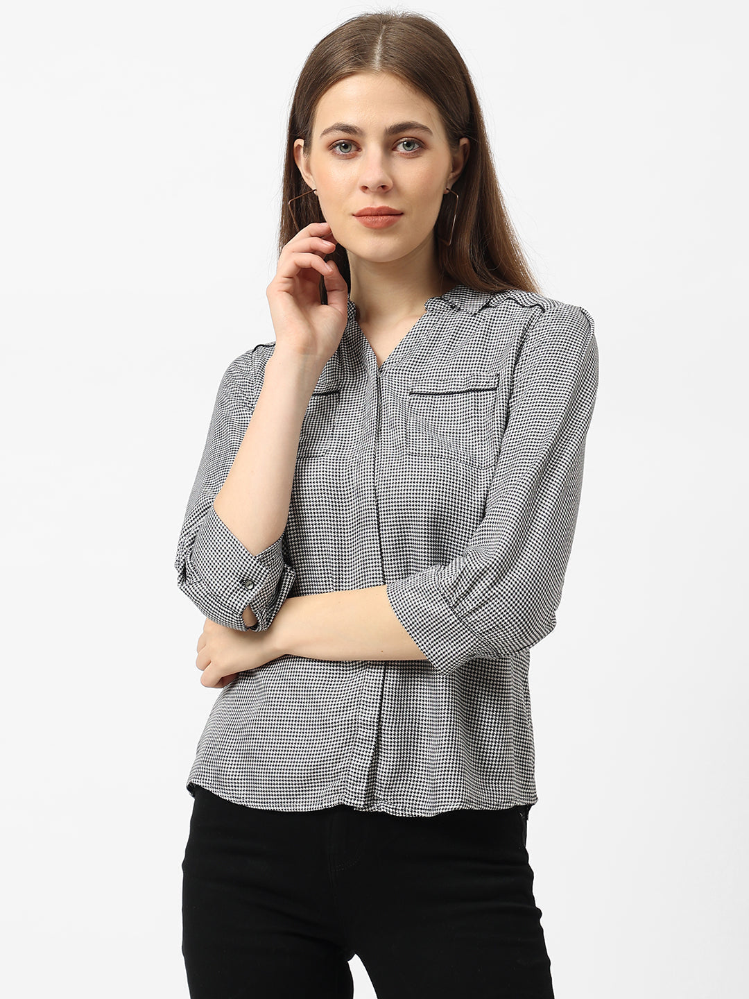 Women Black & White Checks Shirt