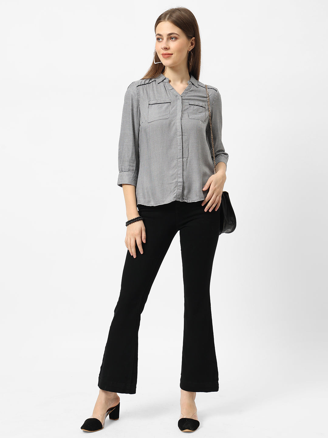 Women Black & White Checks Shirt