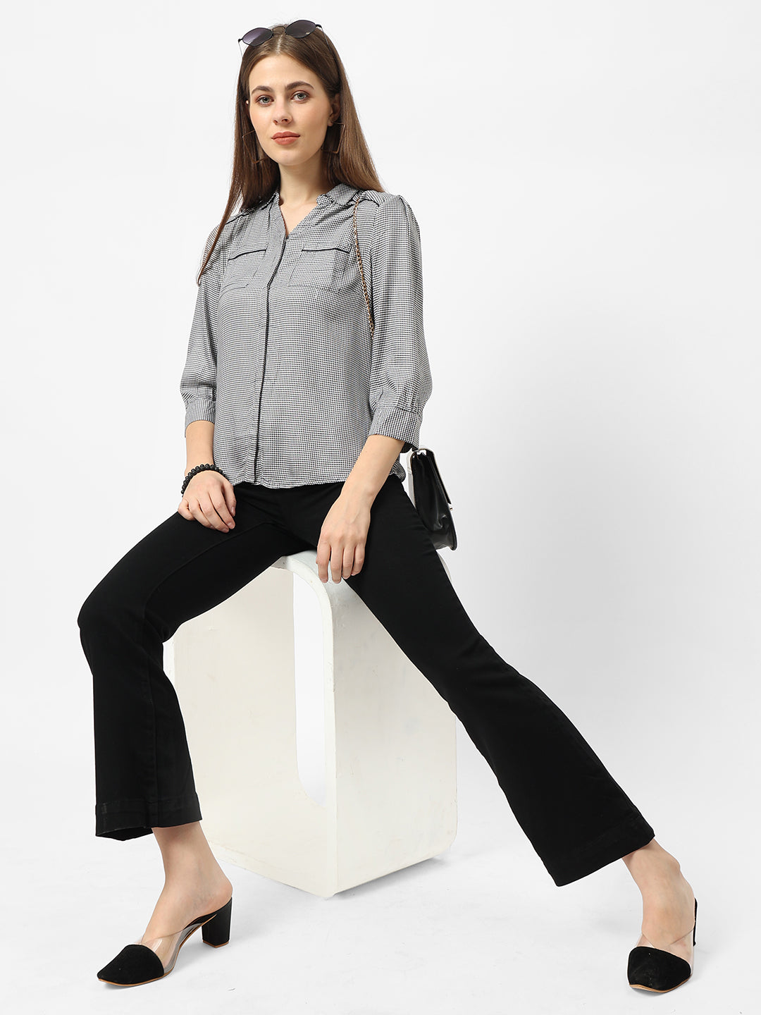 Women Black & White Checks Shirt
