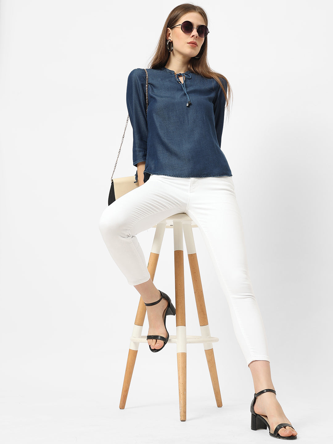 Women Dark Blue Denim Top
