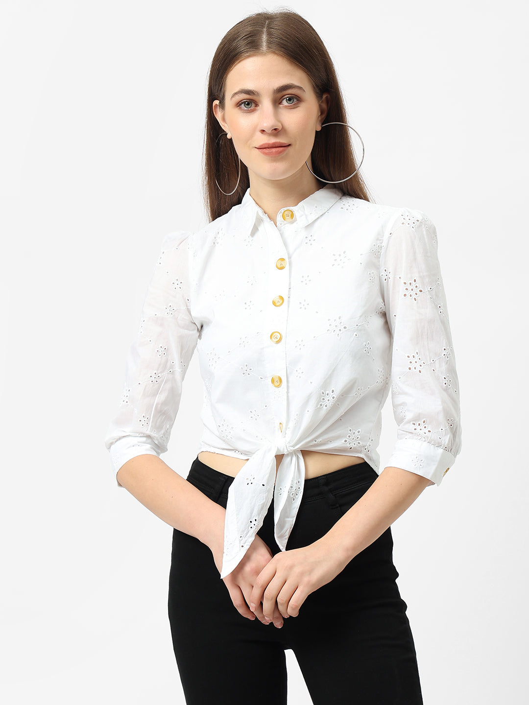 Women Bleach/White Schiffli Shirt