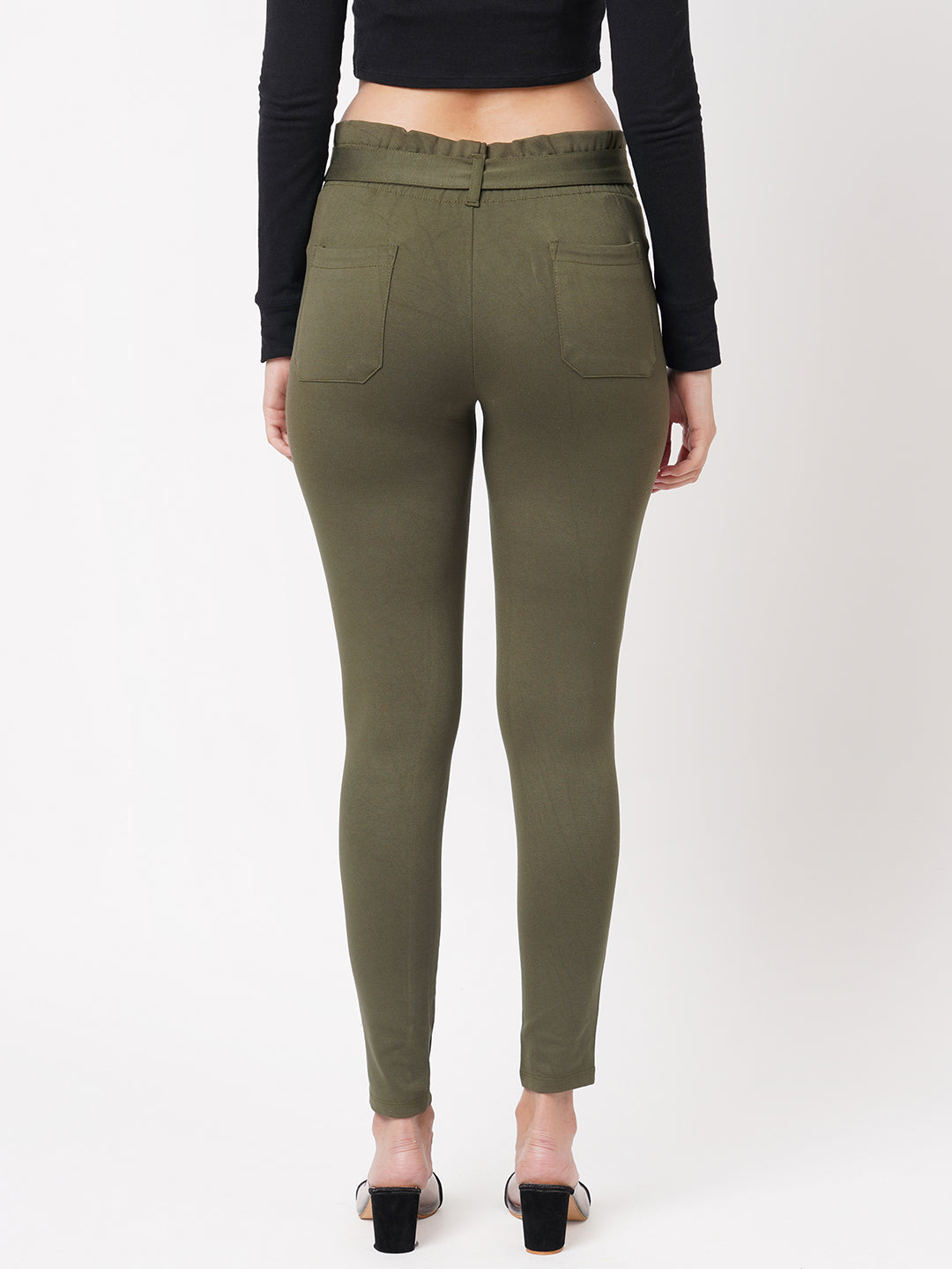 Women High-Rise Knitted Paper Bag Pants