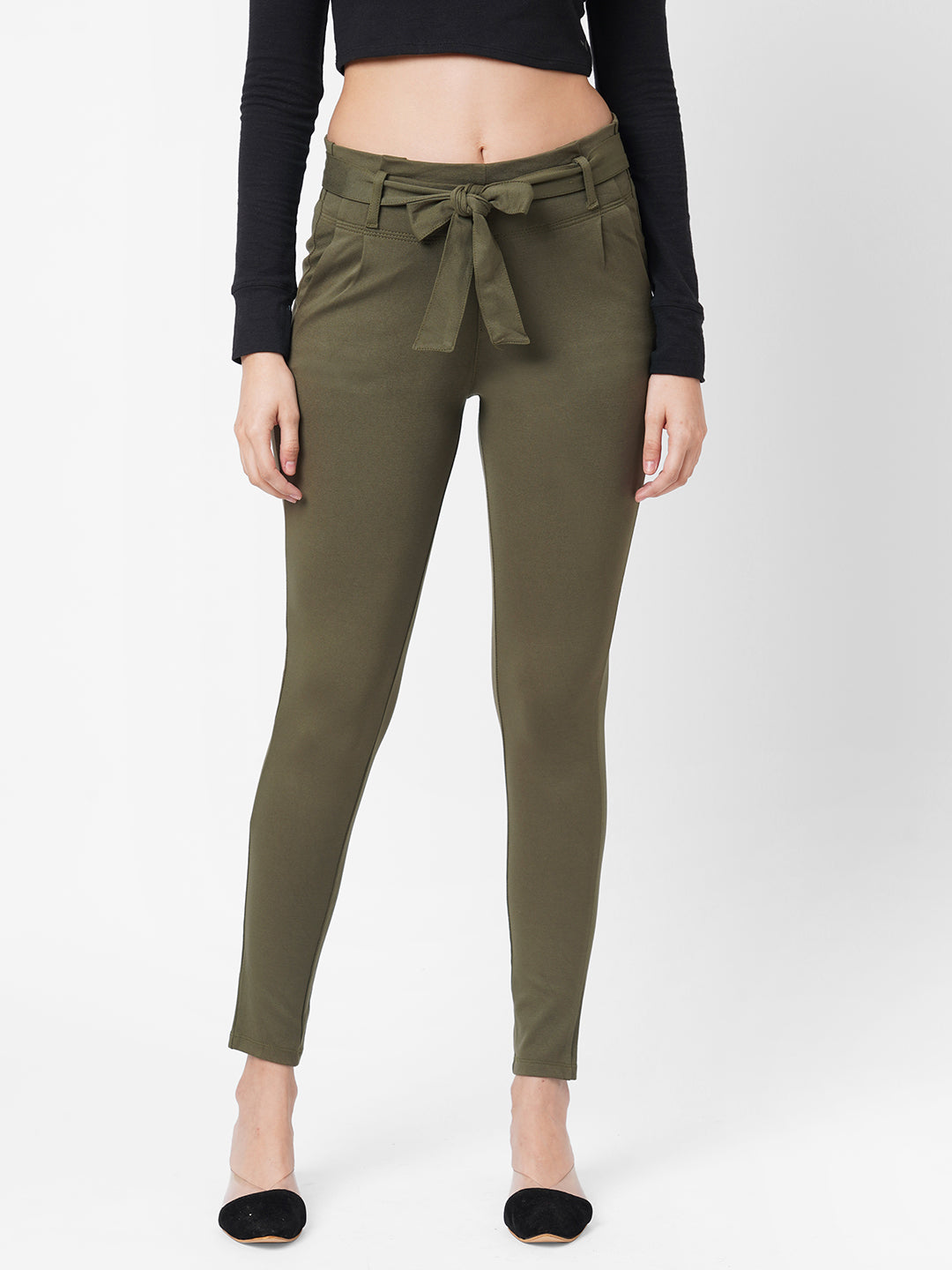 Women High-Rise Knitted Paper Bag Pants