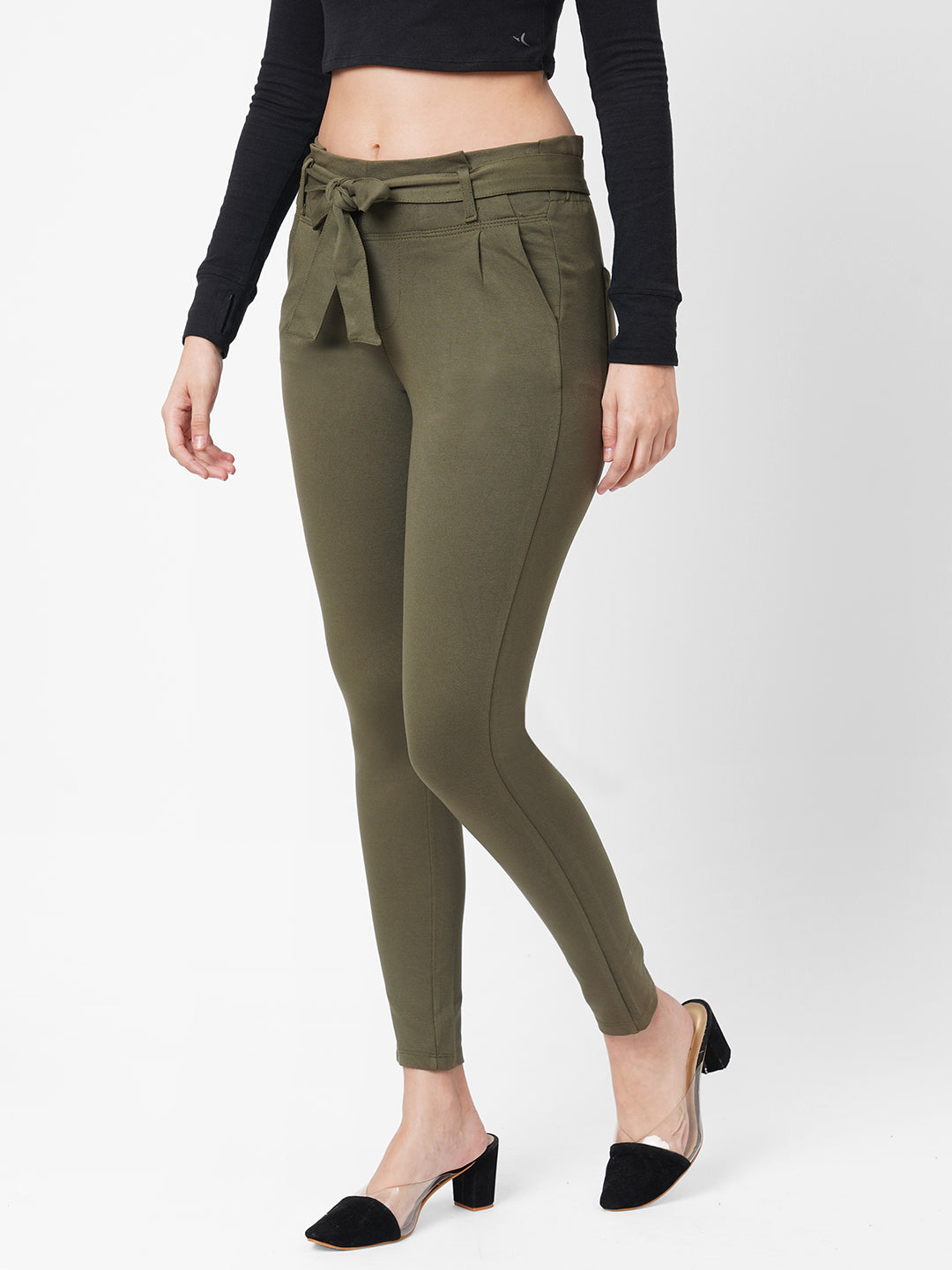 Women High-Rise Knitted Paper Bag Pants