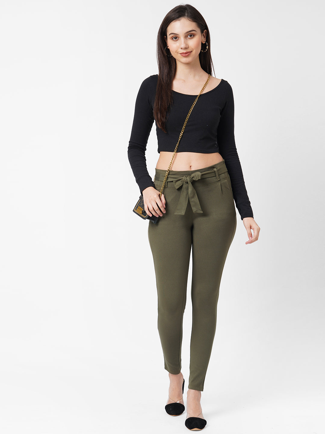 Women High-Rise Knitted Paper Bag Pants