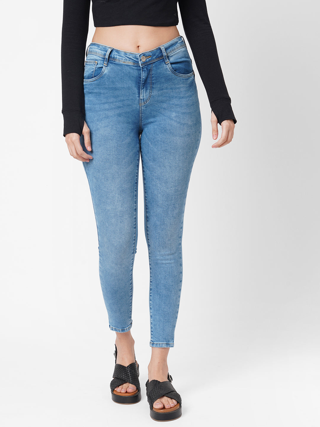 Women Blue Mid-Rise Push Up Super Skinny Jeans