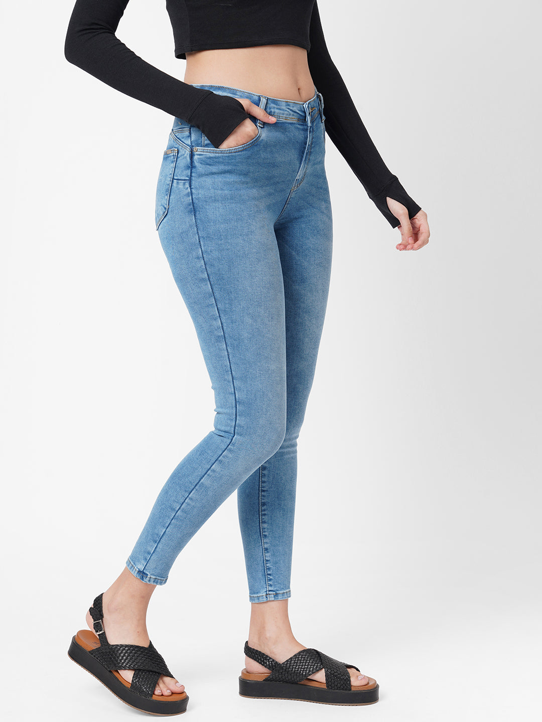 Women Blue Mid-Rise Push Up Super Skinny Jeans