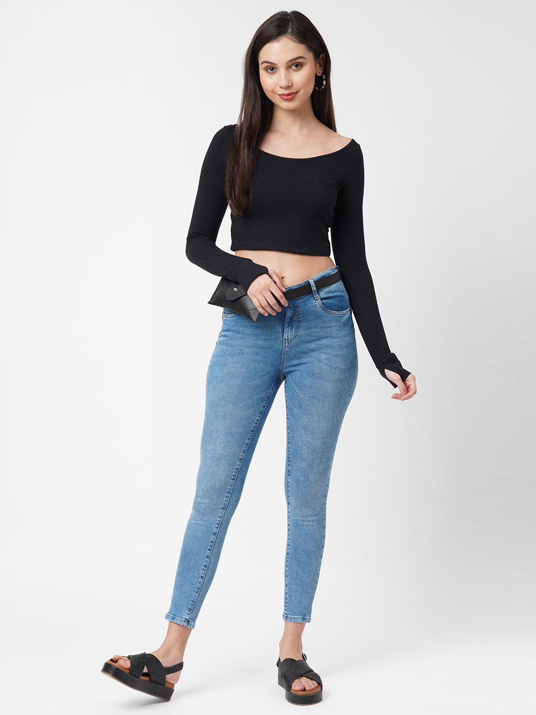 Women Blue Mid-Rise Push Up Super Skinny Jeans