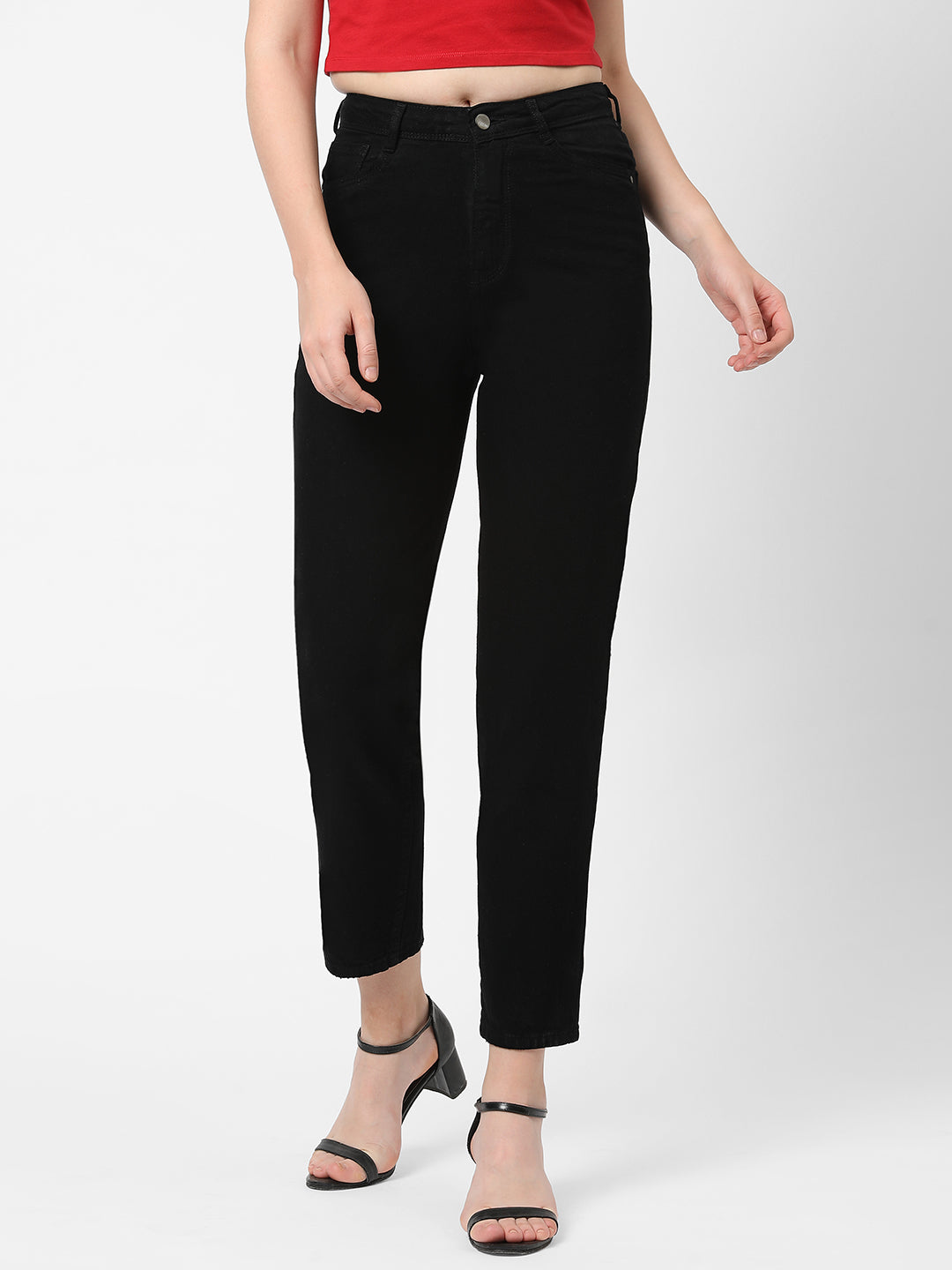 Women Black High-Rise Mom Fit Jeans