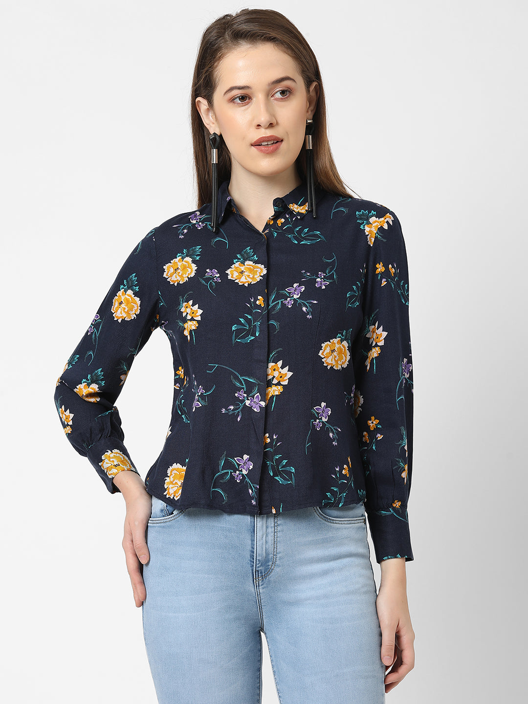 Women Navy Slim Shirt