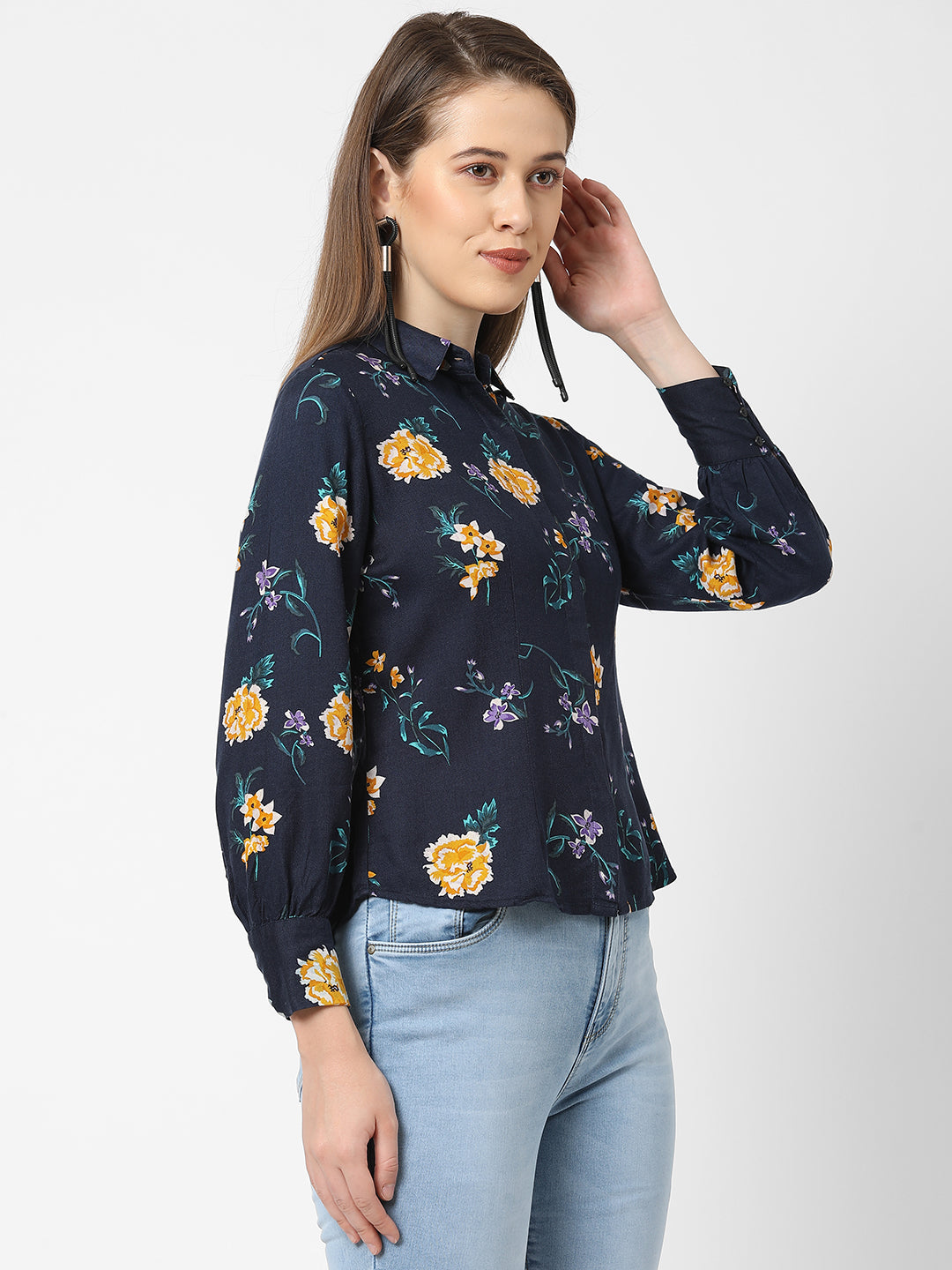 Women Navy Slim Shirt
