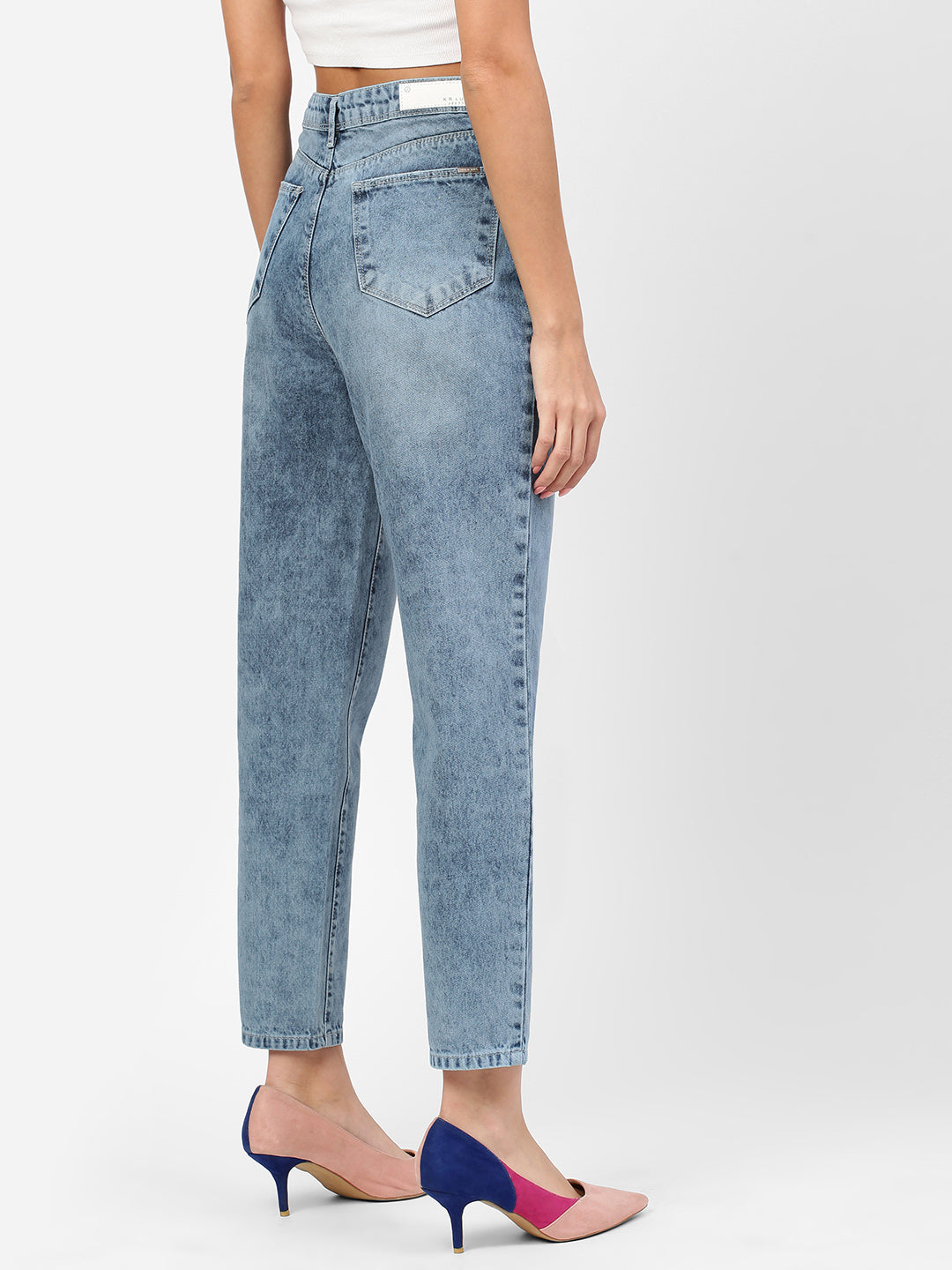 Women Light Blue High-Rise Mom Fit Jeans