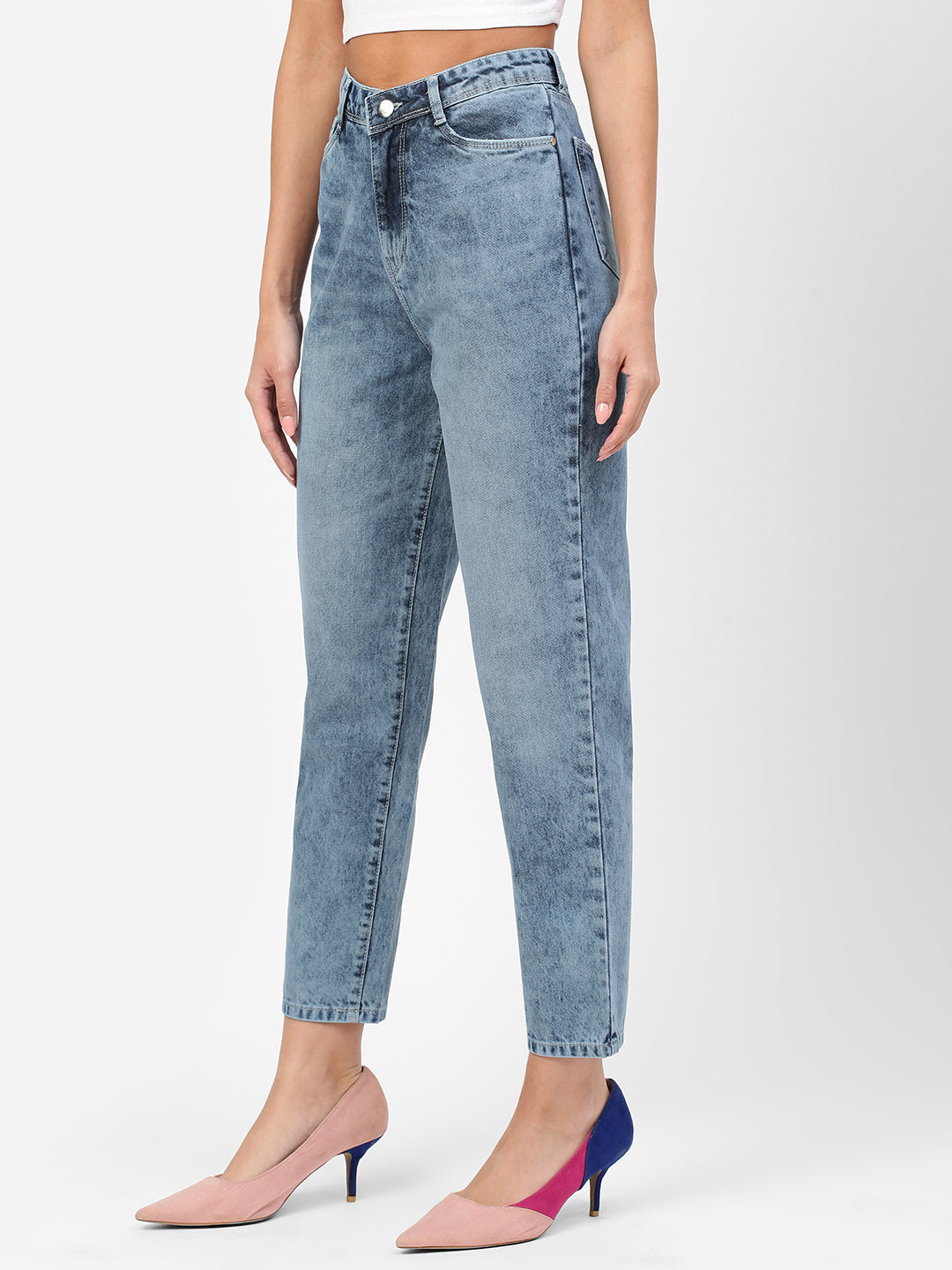 Women Light Blue High-Rise Mom Fit Jeans