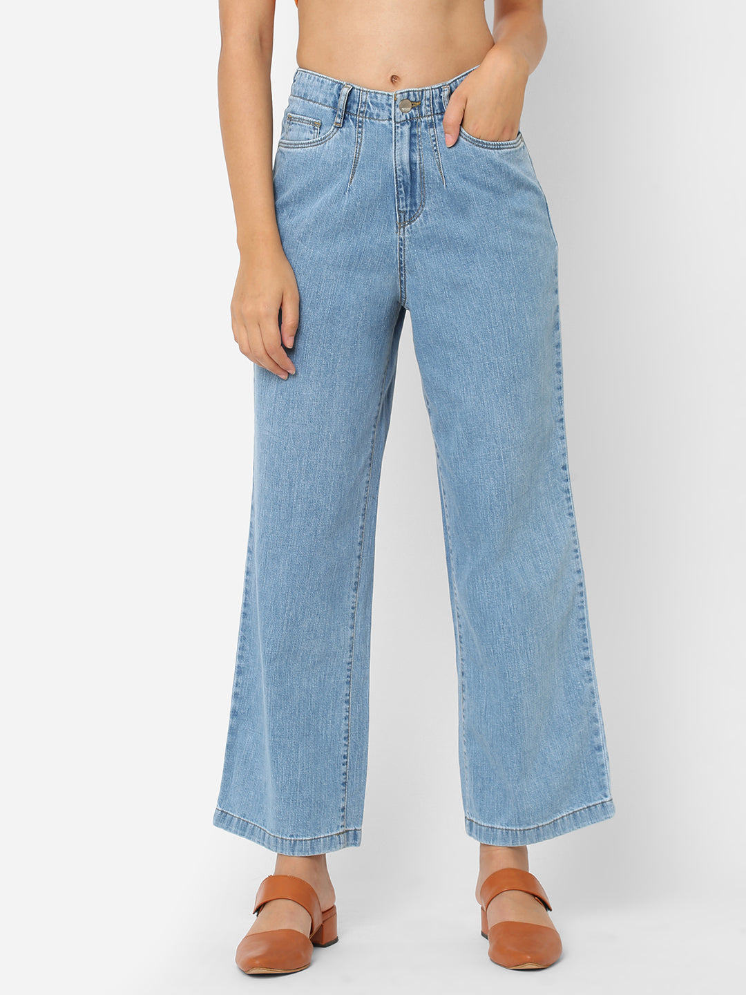 Women Blue High-Rise Wide Leg Jeans