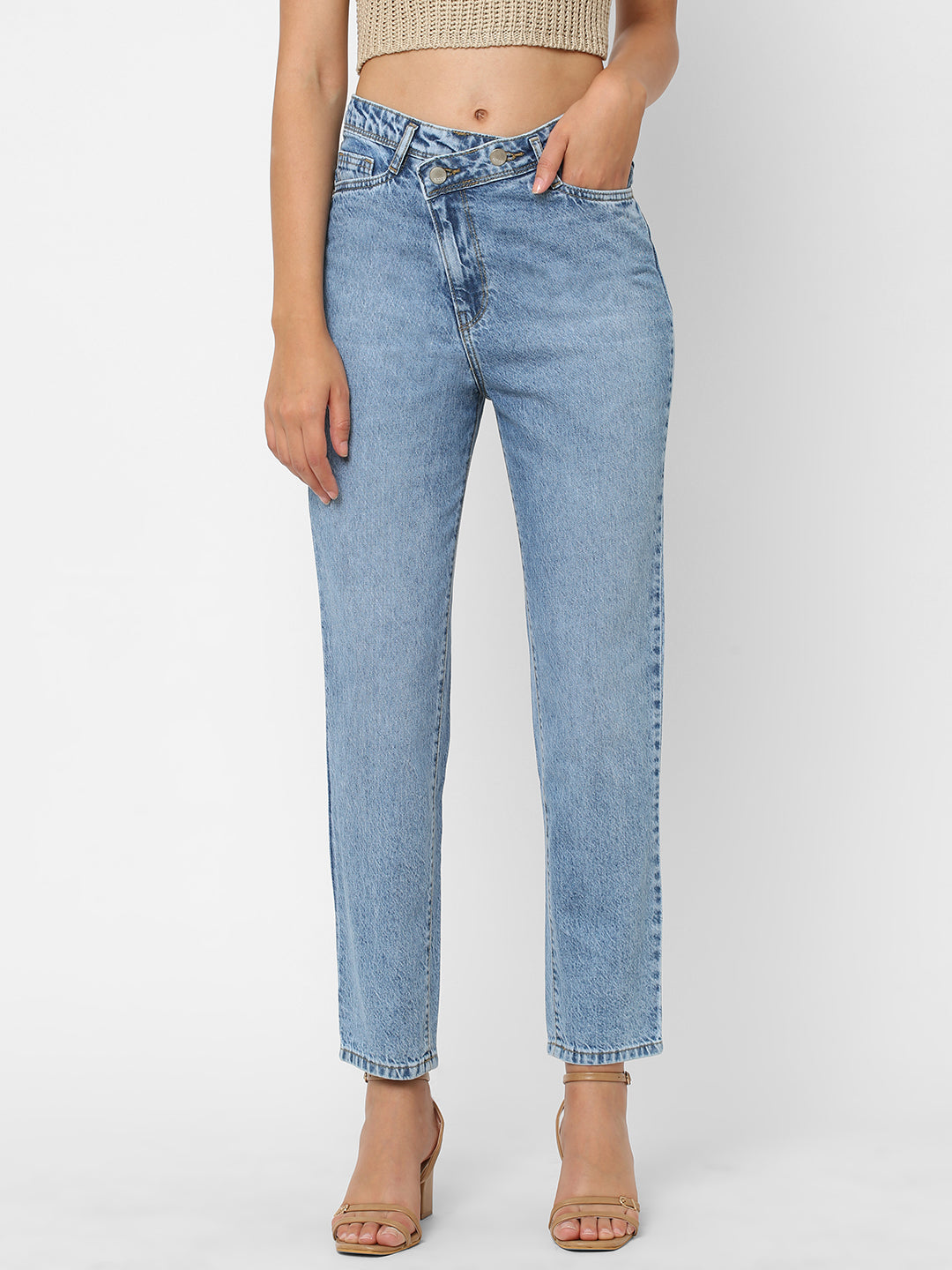 Women Blue High-Rise Mom Fit Jeans