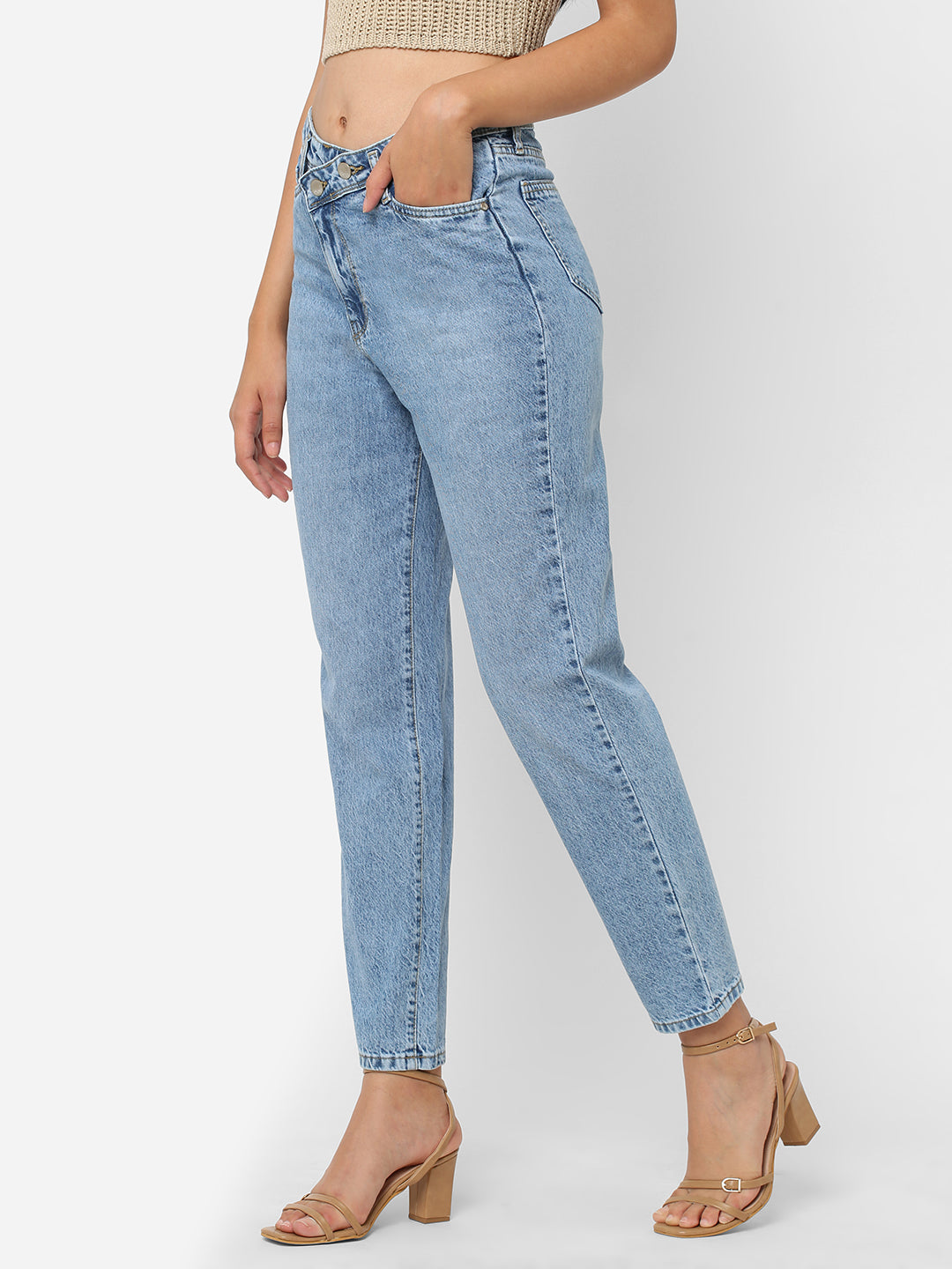 Women Blue High-Rise Mom Fit Jeans