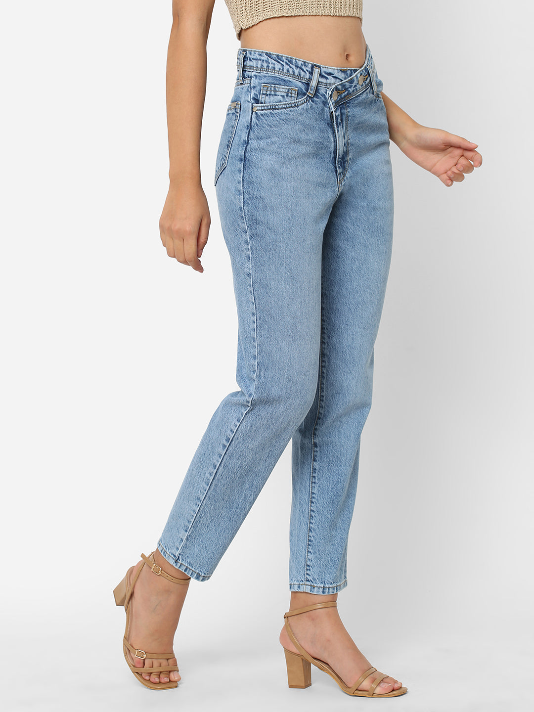 Women Blue High-Rise Mom Fit Jeans