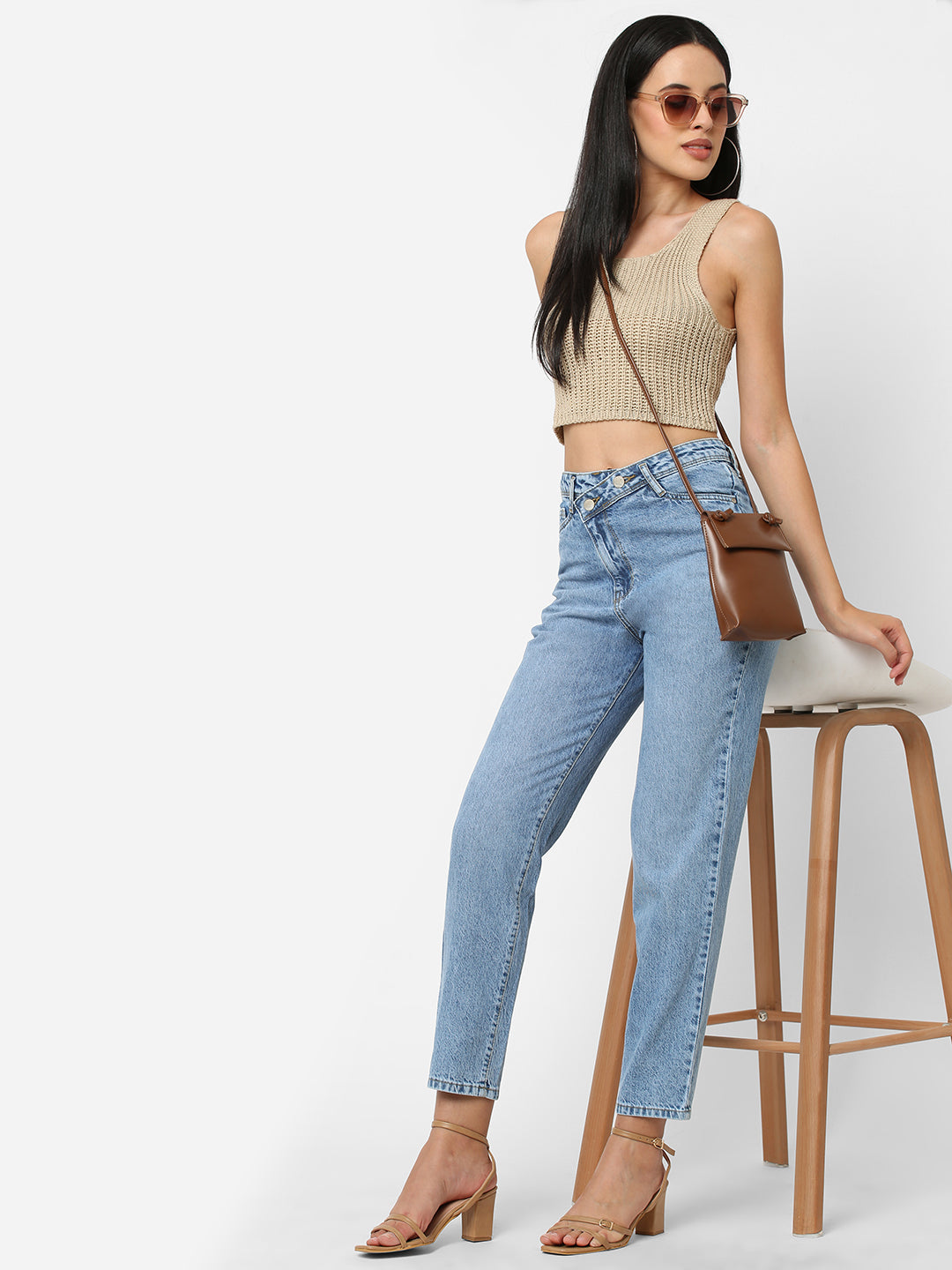 Women Blue High-Rise Mom Fit Jeans