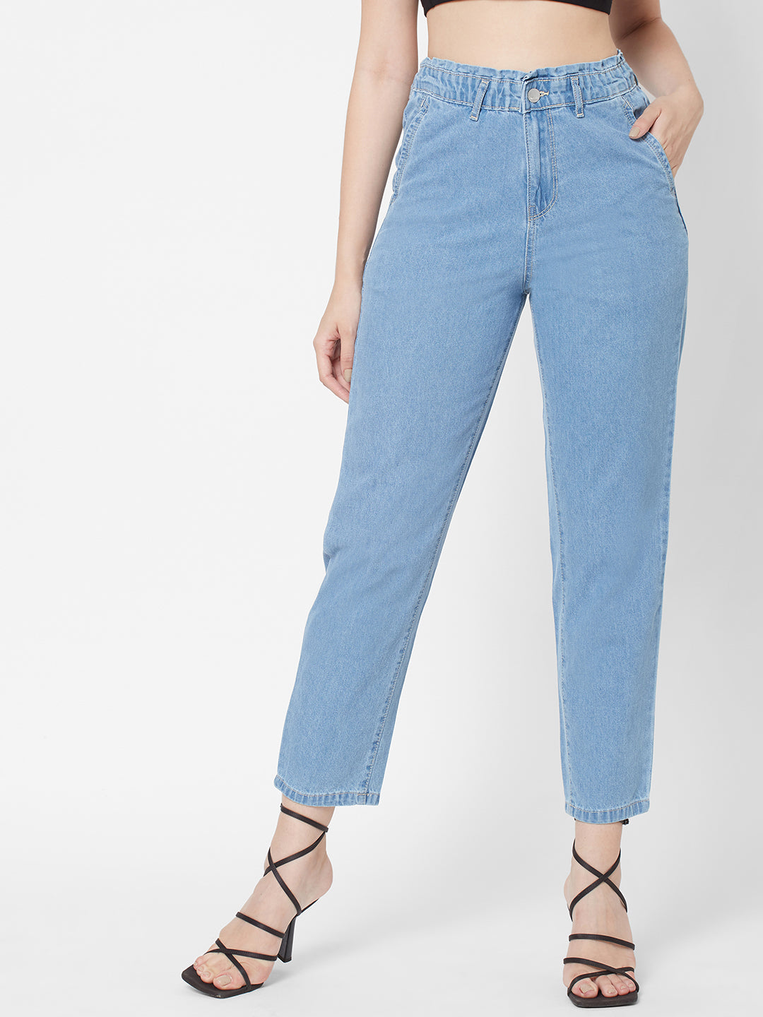 Women Blue High-Rise Baggy Jeans