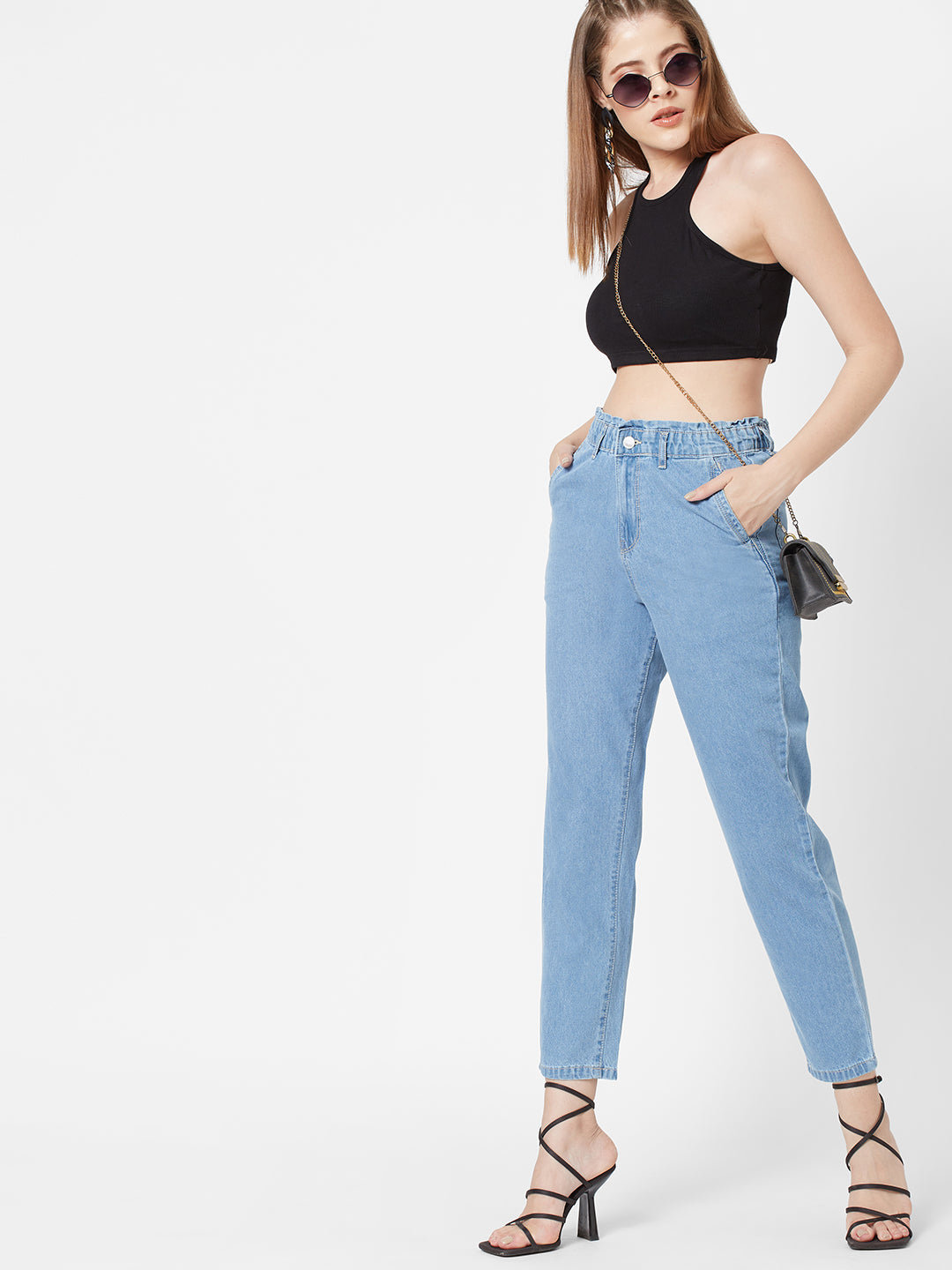 Women Blue High-Rise Baggy Jeans