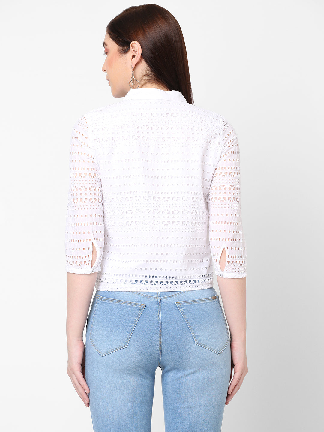 Women Bleach & White Slim Crop Shirt