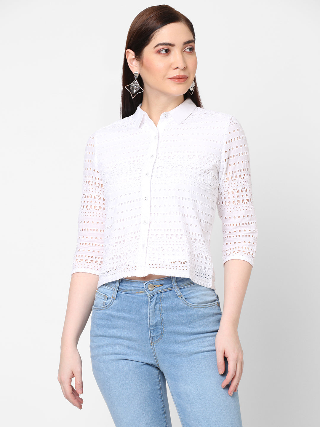 Women Bleach & White Slim Crop Shirt