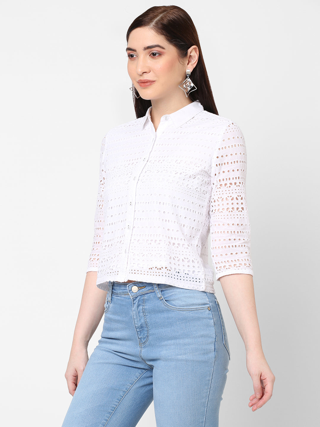 Women Bleach & White Slim Crop Shirt