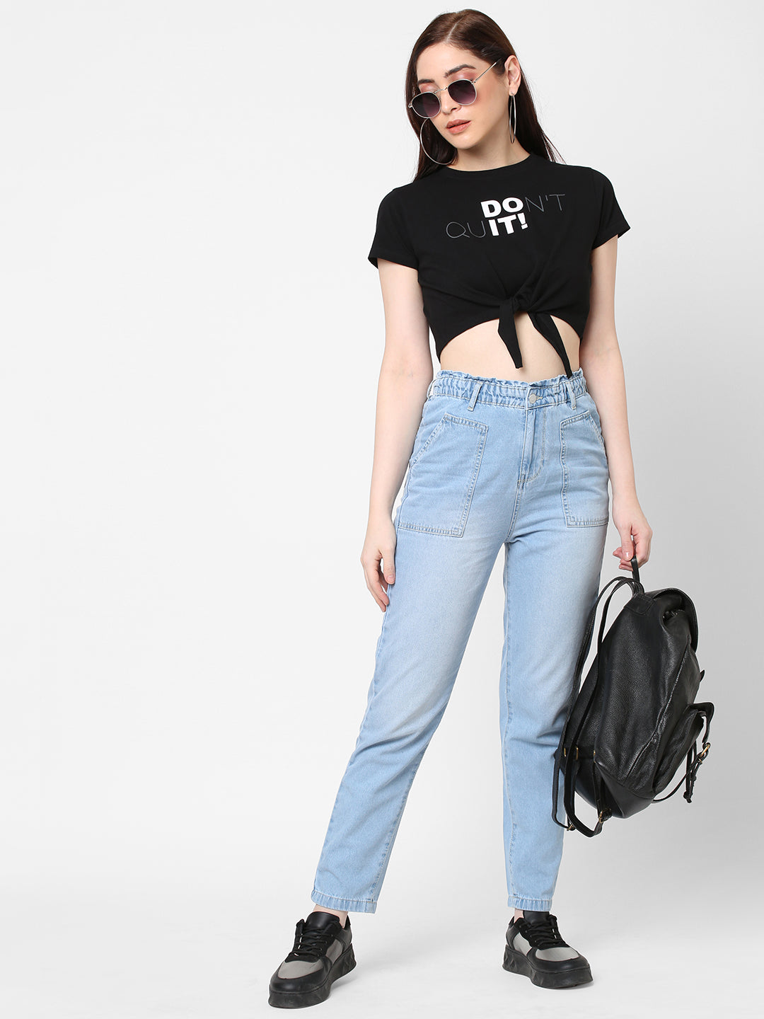 Women Black Crop T-Shirt