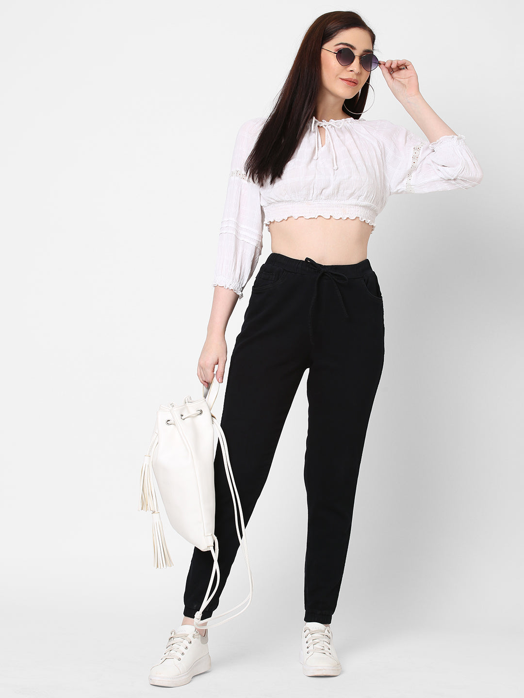 Women High-Rise Denim Joggers