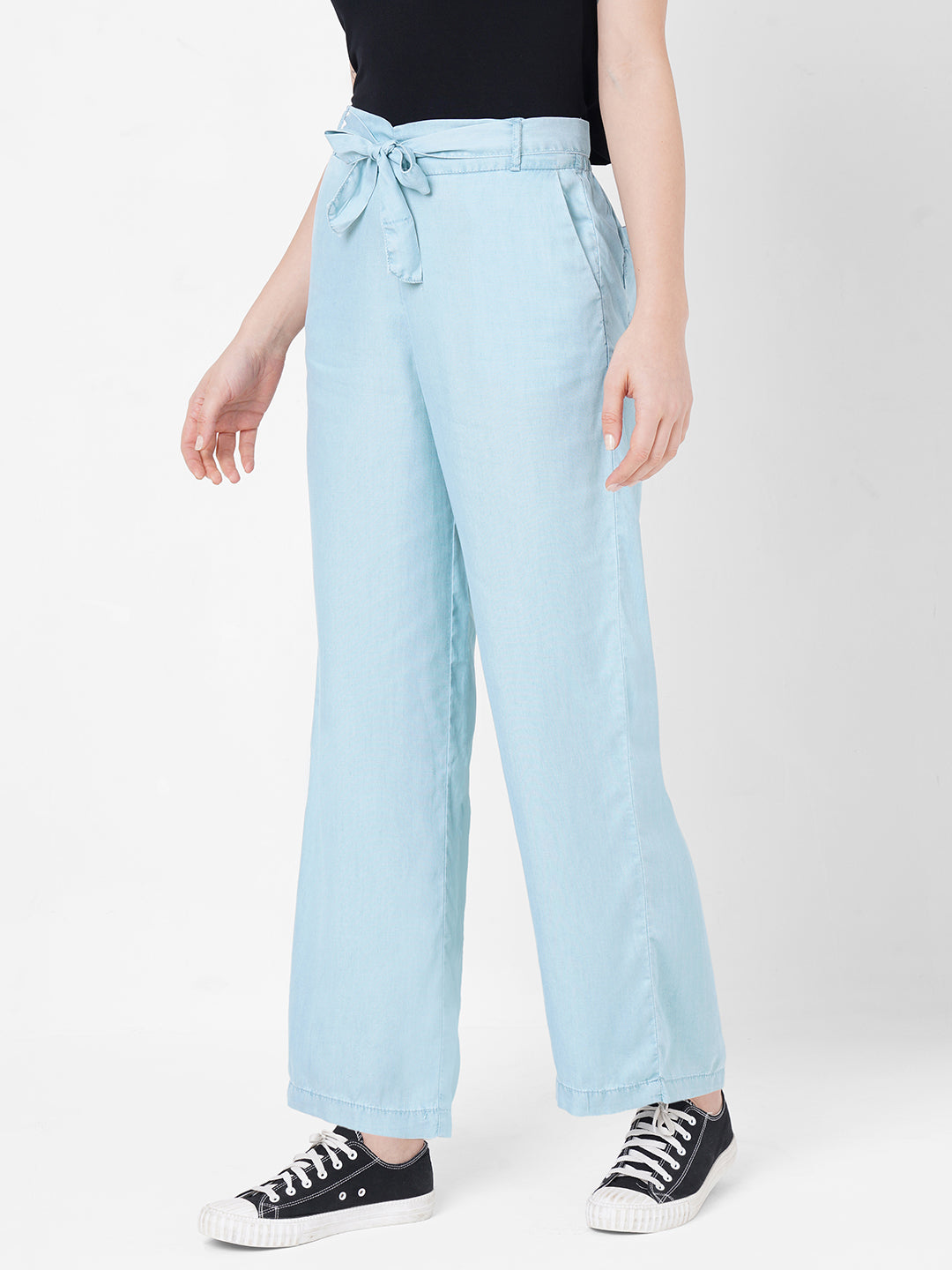 Women Light Blue Wide Leg Paper Bag