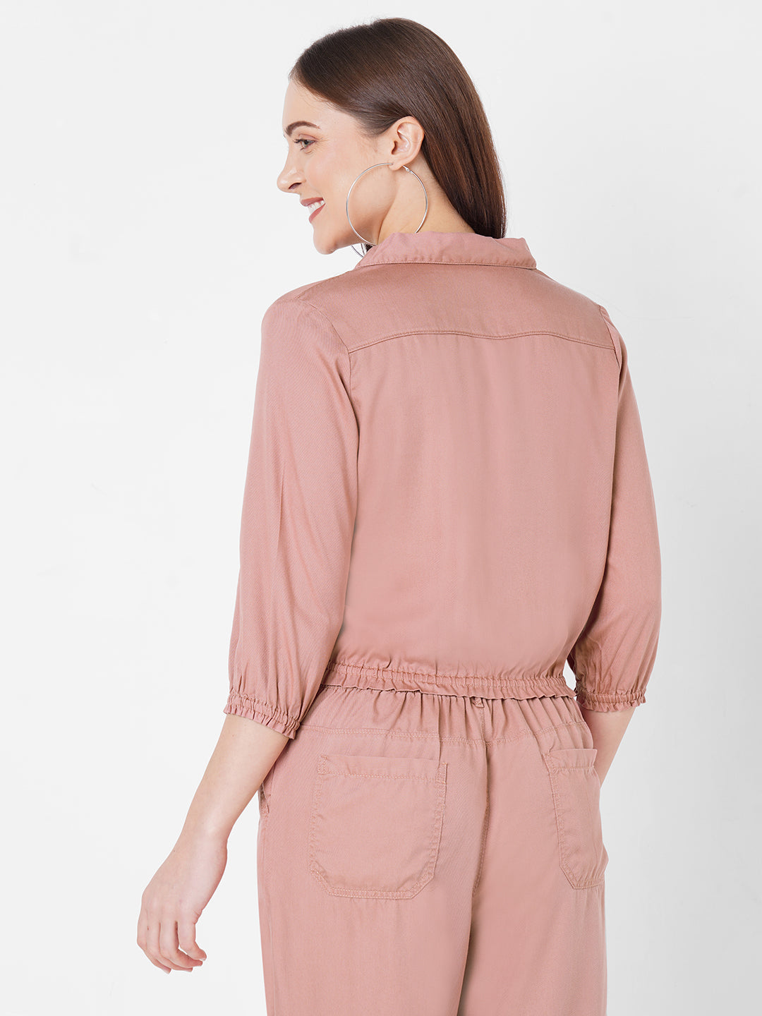 Women Pink Solid Crop Shirt