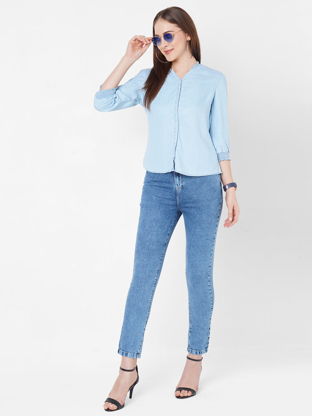 Women Blue High-Rise Slim Straight Fit Jeans