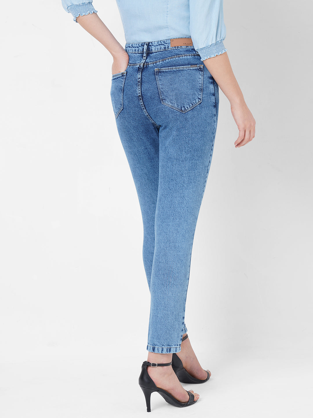 Women Blue High-Rise Slim Straight Fit Jeans