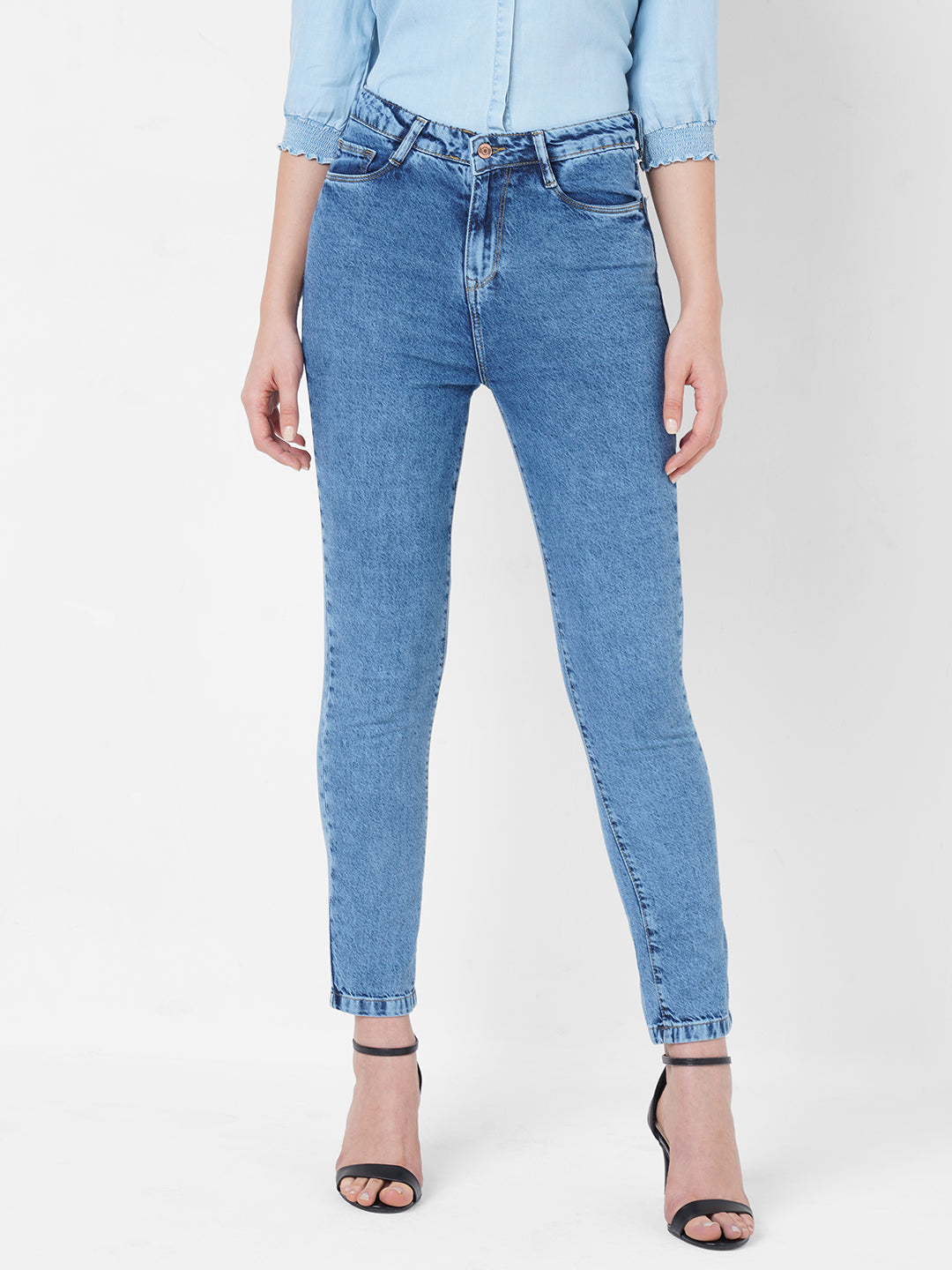 Women Blue High-Rise Slim Straight Fit Jeans