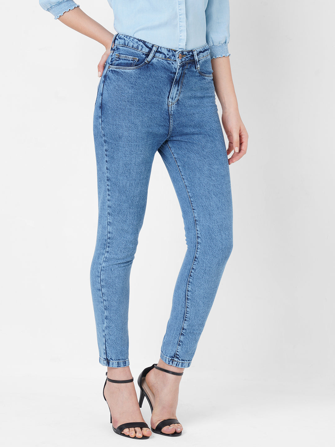 Women Blue High-Rise Slim Straight Fit Jeans