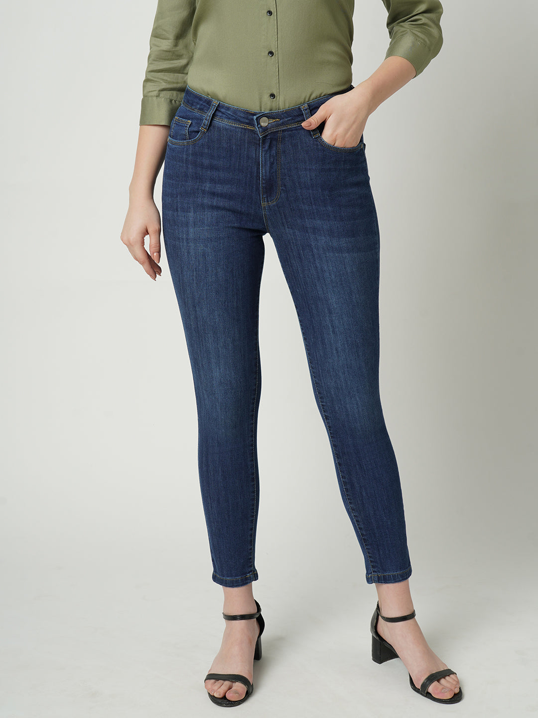 Women Dark Blue High-Rise Skinny Jeans
