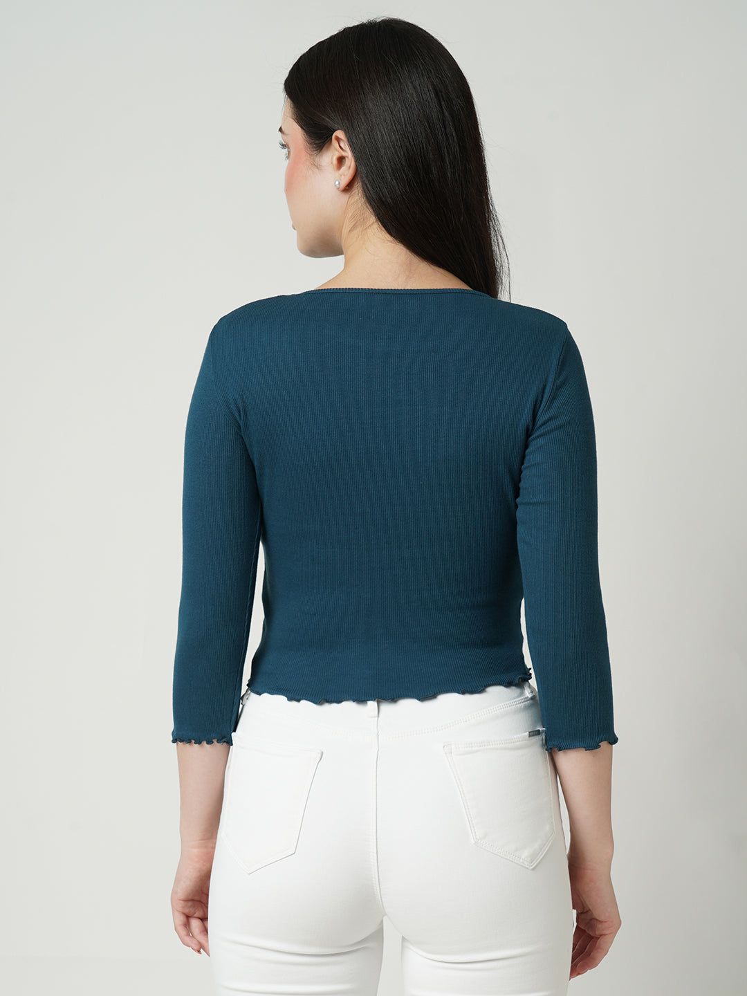 Women Teal Solid Slim T-Shirt