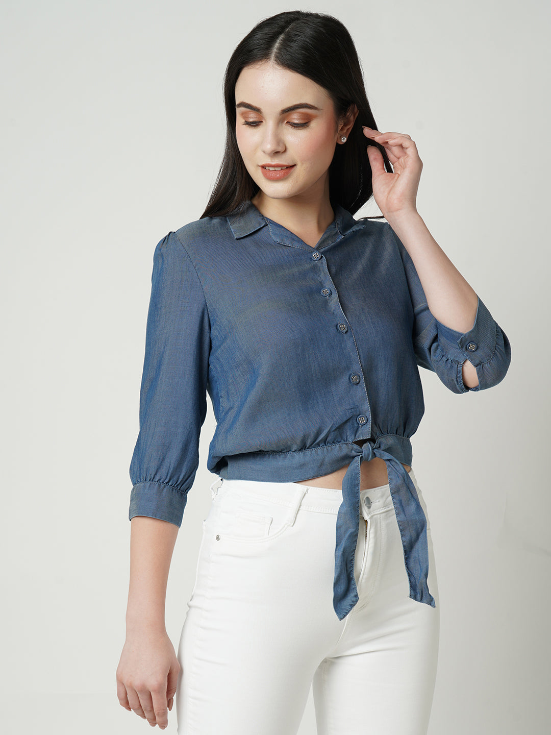 Women Blue Slim Shirt